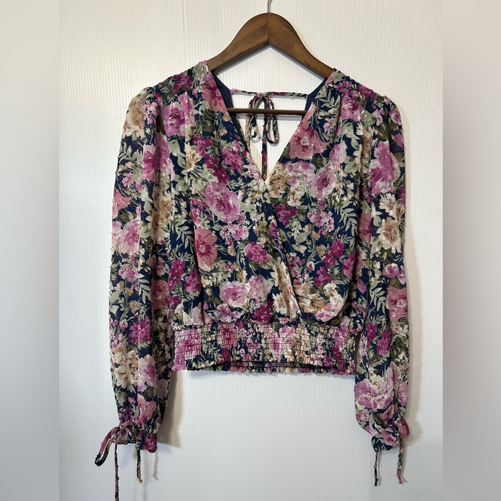 Rabbit Rose Floral Smocked Waist Blouse Size M